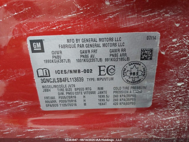 Chevrolet LUV 2015 3GNCJLSB4FL113639 Image 9