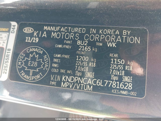 KNDPNCAC6L7781628 KIA gdi theta ii
