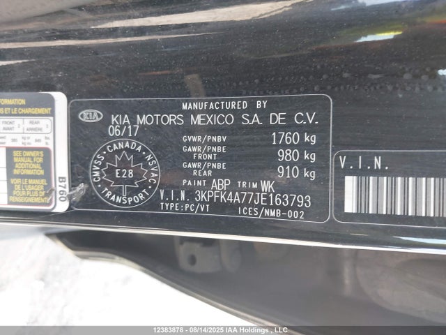 3KPFK4A77JE163793 KIA mpi nu