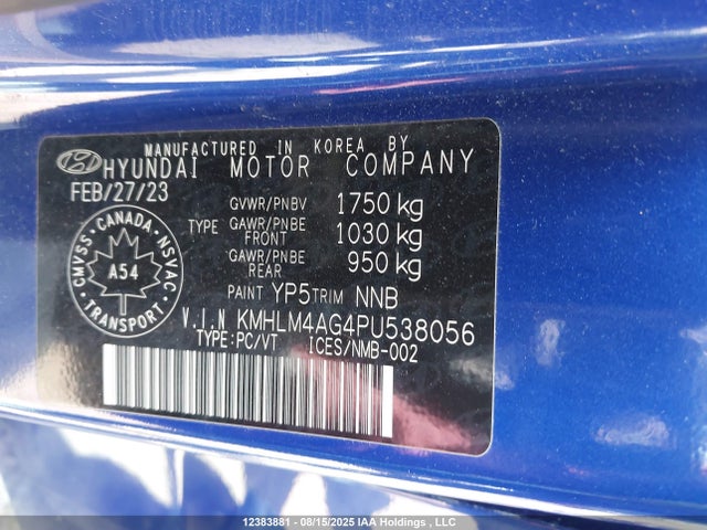 KMHLM4AG4PU538056 Hyundai mpi nu pe