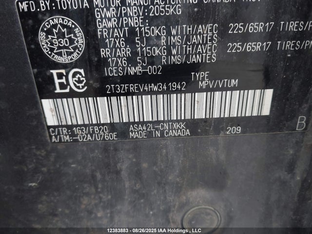 2T3ZFREV4HW341942 Toyota 2ar-fe