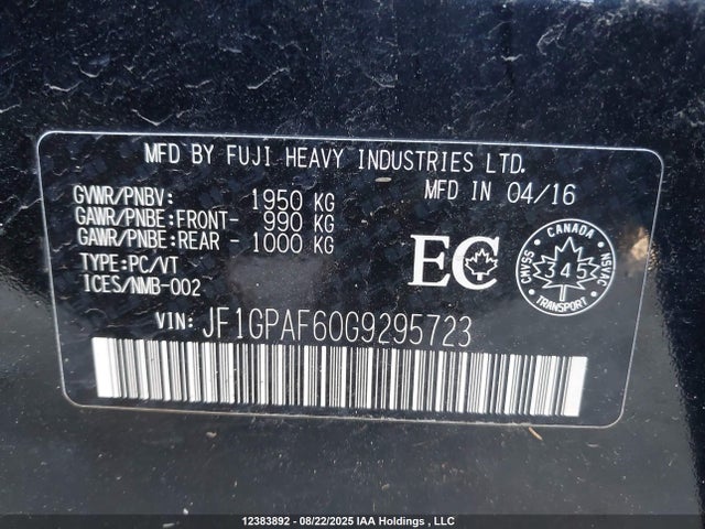JF1GPAF60G9295723 Subaru 2.0l na