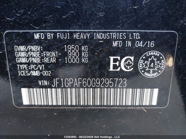 JF1GPAF60G9295723 Subaru 2.0l na