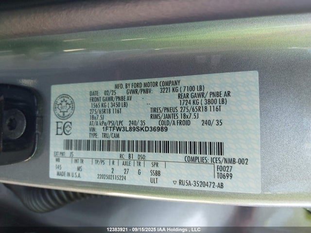 1FTFW3L89SKD36989 Ford gtdi
