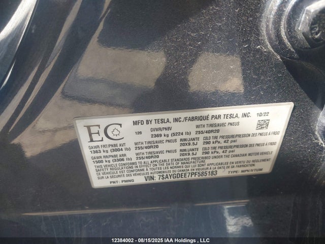 7SAYGDEE7PF585183 Tesla Model Y