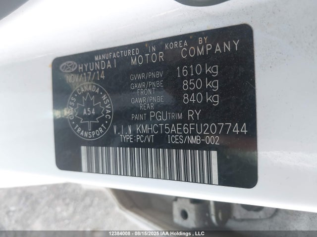 KMHCT5AE6FU207744 Hyundai dohc gdi gamma