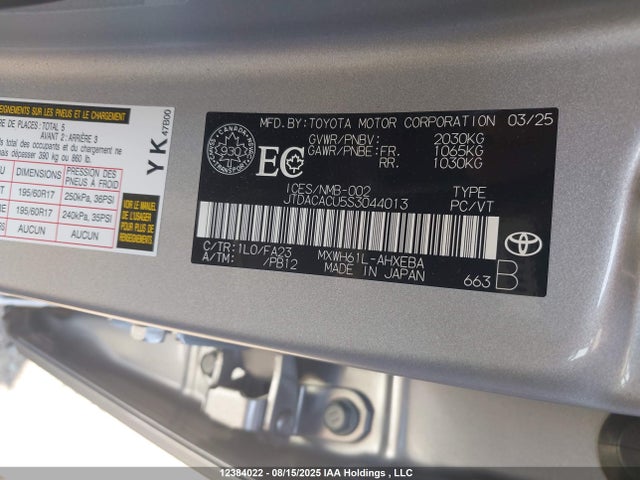 JTDACACU5S3044013 Toyota m20a-fxs
