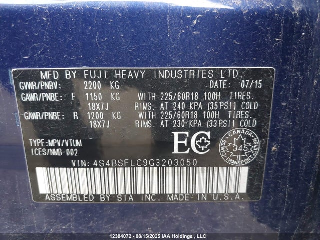 4S4BSFLC9G3203050 Subaru 3.6l c0