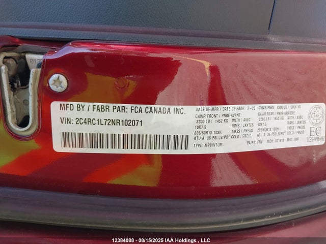 Chrysler Pacifica 2022 2C4RC1L72NR102071 Image 9