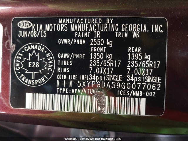 5XYPGDA59GG077062 KIA dohc gdi lambda ii