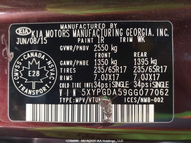 5XYPGDA59GG077062 KIA dohc gdi lambda ii