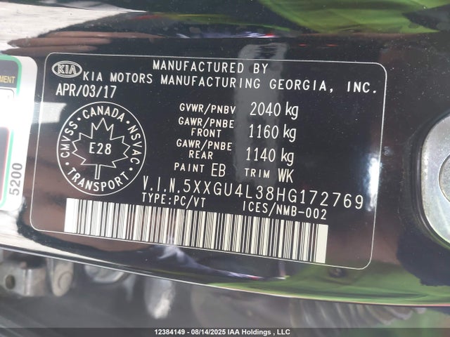 5XXGU4L38HG172769 KIA g 2.4 dohc gdi