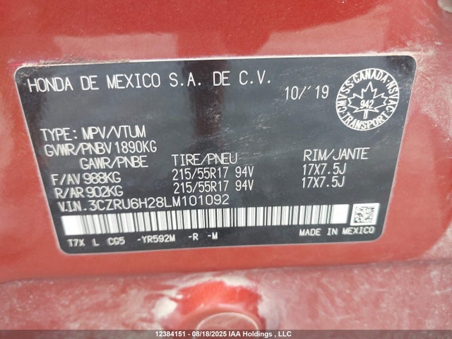 Honda r18z9 2020 3CZRU6H28LM101092 Image 9