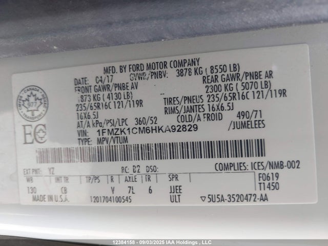 1FMZK1CM6HKA92829 Ford Transit