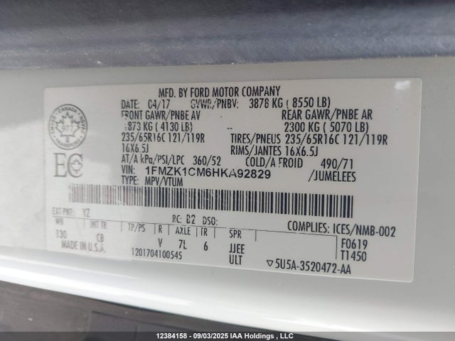 1FMZK1CM6HKA92829 Ford Transit