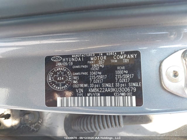 KM8K22AA9KU300679 Hyundai mpi nu