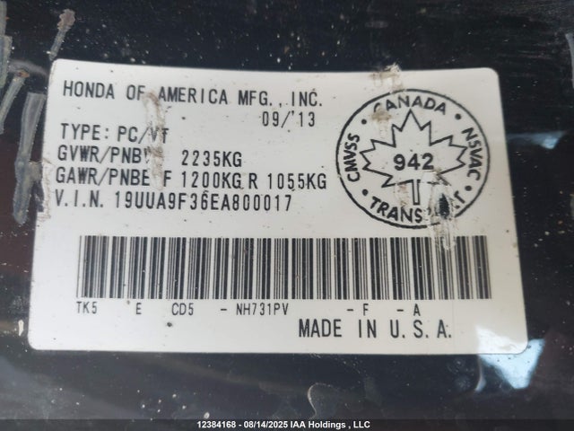 Acura j37a4 2014 19UUA9F36EA800017 Image 9