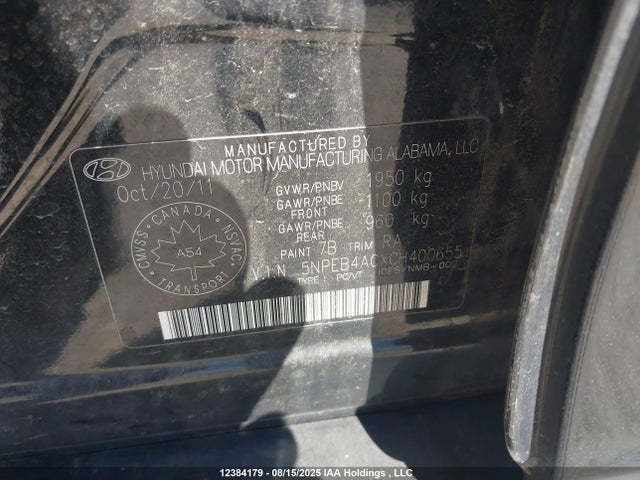 Продаж на аукціоні авто 2012 Hyundai Sonata Gls, vin: 5NPEB4ACXCH400655, номер лоту: 12384179