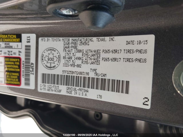 5TFDZ5BN7GX003198 Toyota 2gr-fks