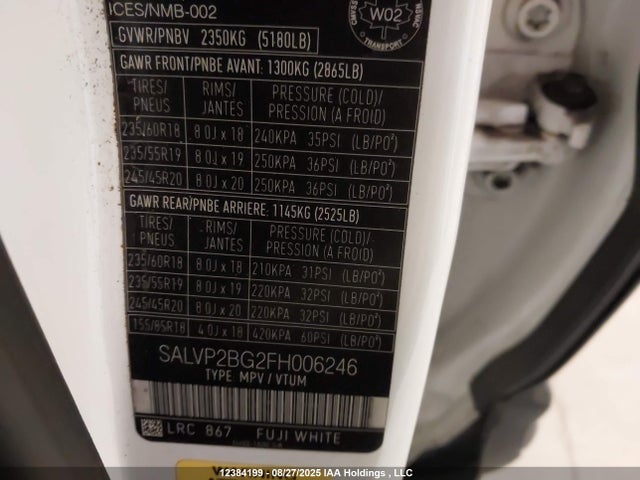 Land Rover lev3 sulev30 2015 SALVP2BG2FH006246 Image 9