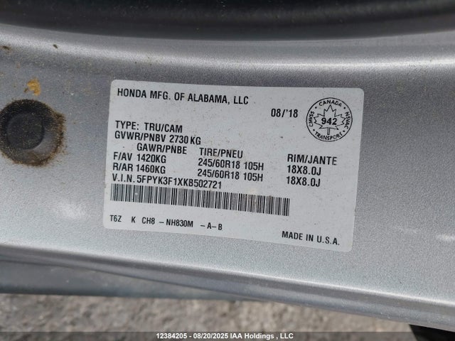 Honda j35y6 2019 5FPYK3F1XKB502721 Image 18