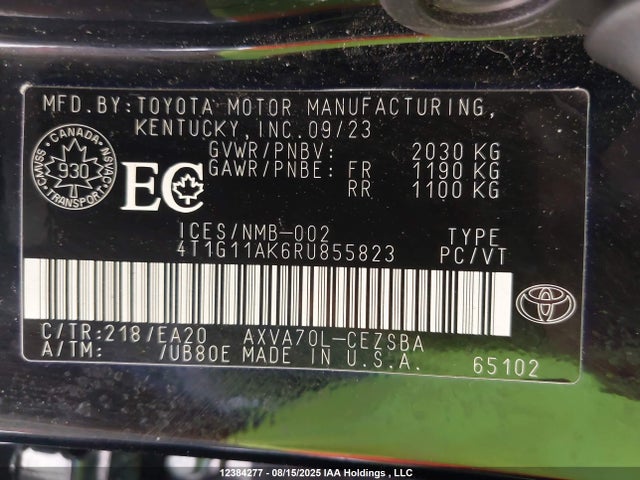 4T1G11AK6RU855823 Toyota a25a-fks