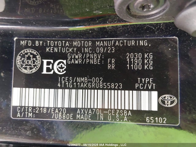 4T1G11AK6RU855823 Toyota a25a-fks