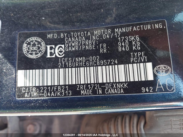 2T1BURHE6HC895724 Toyota 2zr-fe