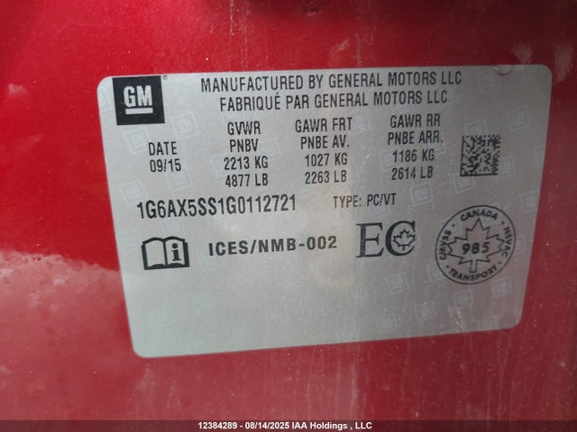 1G6AX5SS1G0112721 Cadillac lgx - di: direct injection, vvt, alum, gen 2