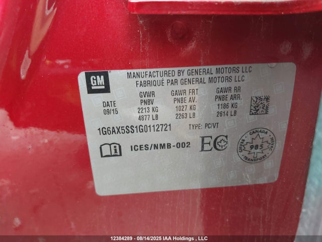 1G6AX5SS1G0112721 Cadillac lgx - di: direct injection, vvt, alum, gen 2