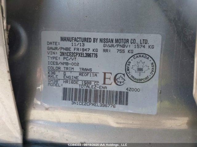 3N1CE2CPXEL396776 Nissan VERSA NOTE