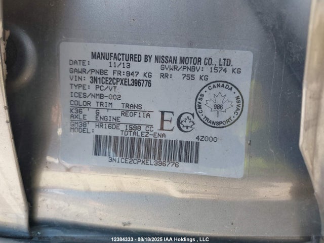 3N1CE2CPXEL396776 Nissan VERSA NOTE