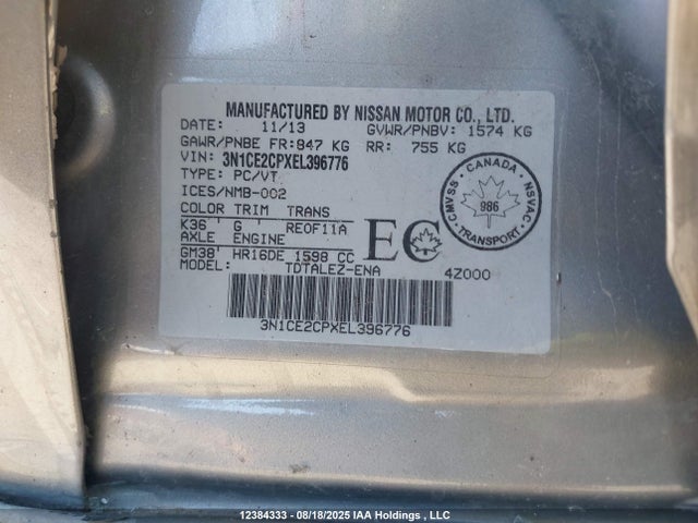 3N1CE2CPXEL396776 Nissan VERSA NOTE