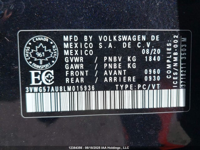 3VWG57AU8LM015936 Volkswagen Golf