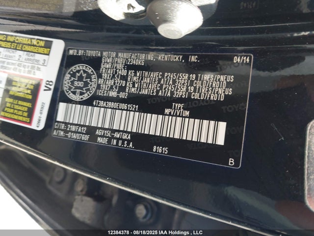 Toyota 1ar-fe 2014 4T3BA3BB0EU061521 Image 9