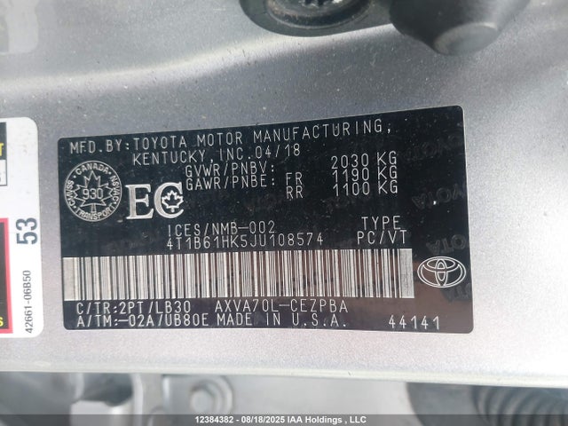 4T1B61HK5JU108574 Toyota a25a-fks