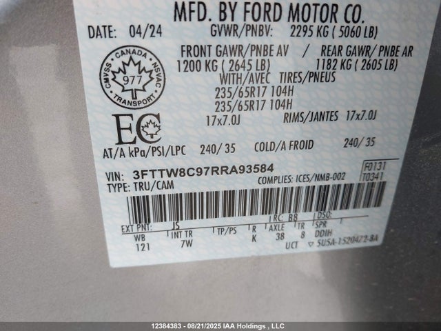 3FTTW8C97RRA93584 Ford ecoboost