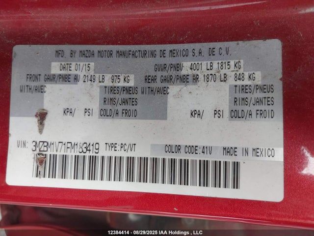 3MZBM1V71FM183419 Mazda pe