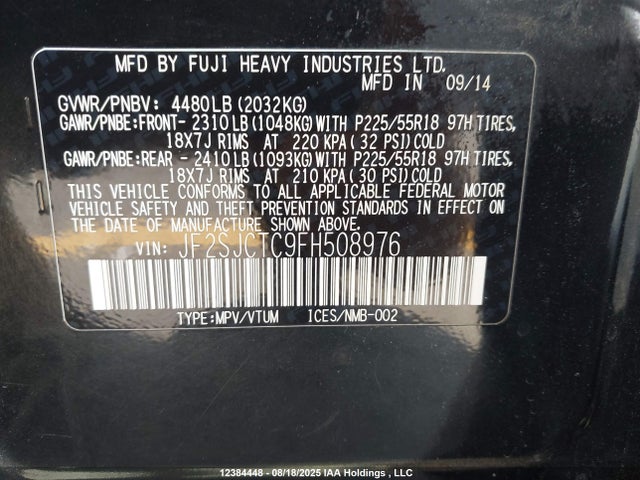 Subaru 2.5na c0 2015 JF2SJCTC9FH508976 Image 9