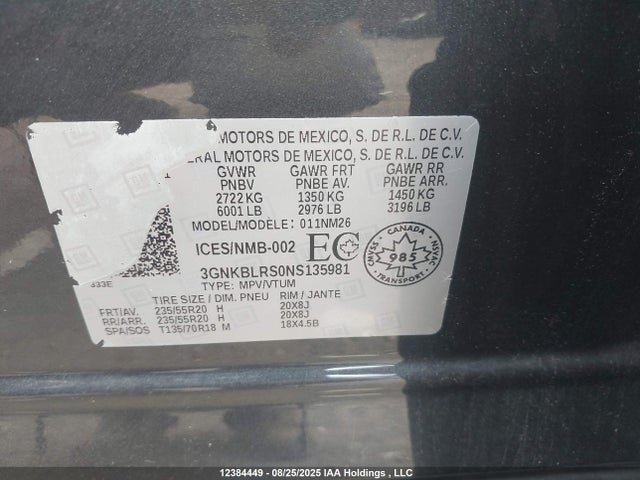 3GNKBLRS0NS135981 Chevrolet lgx