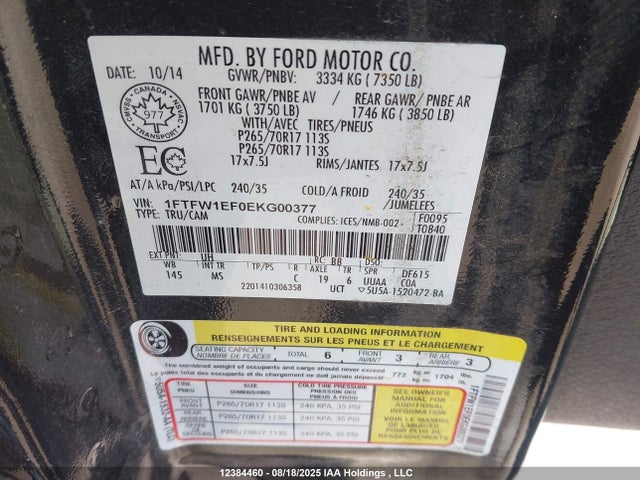 1FTFW1EF0EKG00377 Ford F-150