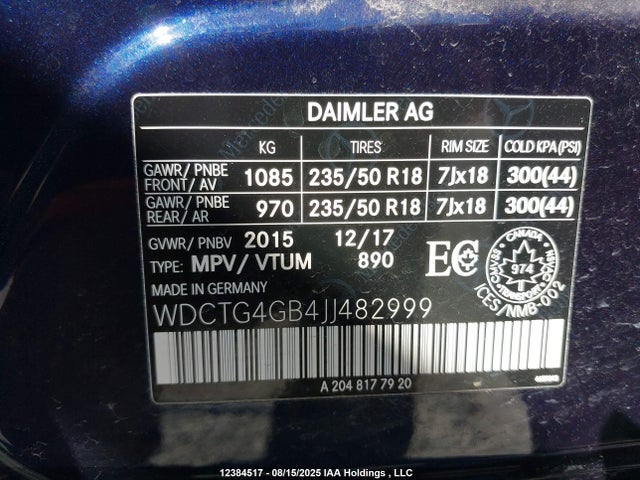 WDCTG4GB4JJ482999 Mercedes-Benz 270