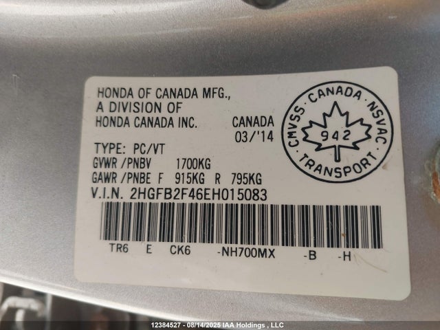 Honda r18z1 2014 2HGFB2F46EH015083 Image 19