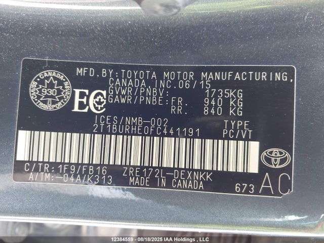 Toyota 2zr-fe 2015 2T1BURHE0FC441191 Image 9