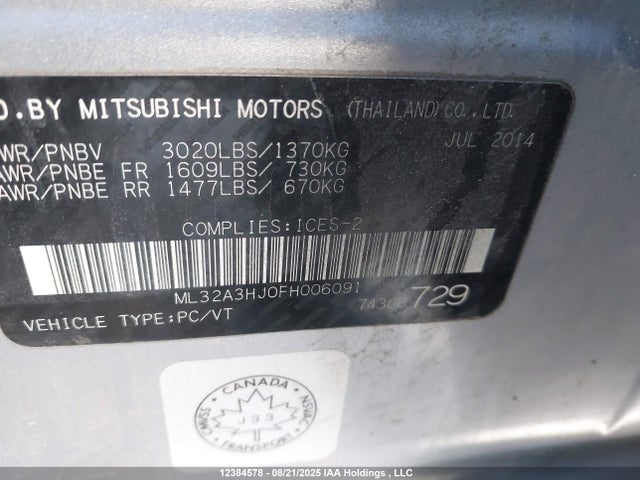 ML32A3HJ0FH006091 Mitsubishi Mirage