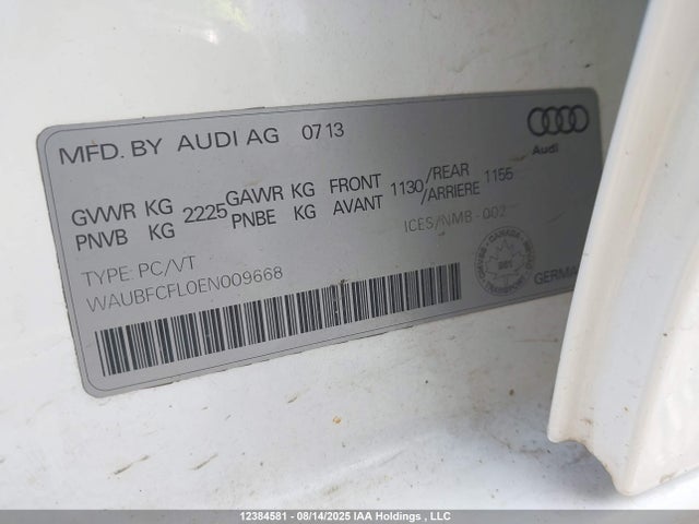 WAUBFCFL0EN009668 Audi flex fuel engine