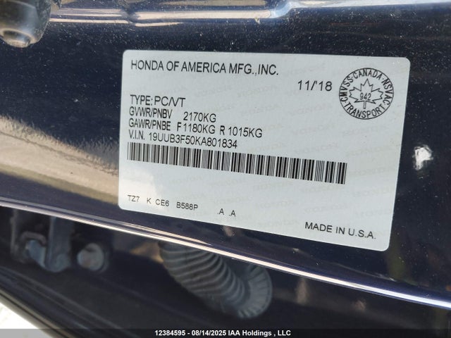 Acura j35y6 2019 19UUB3F50KA801834 Image 9