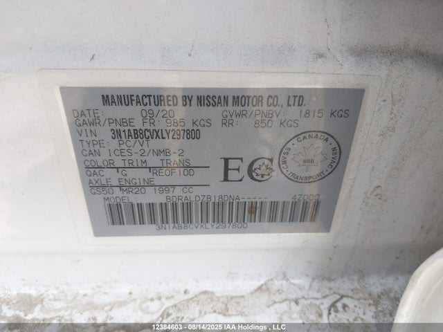 3N1AB8CVXLY297800 Nissan 2020