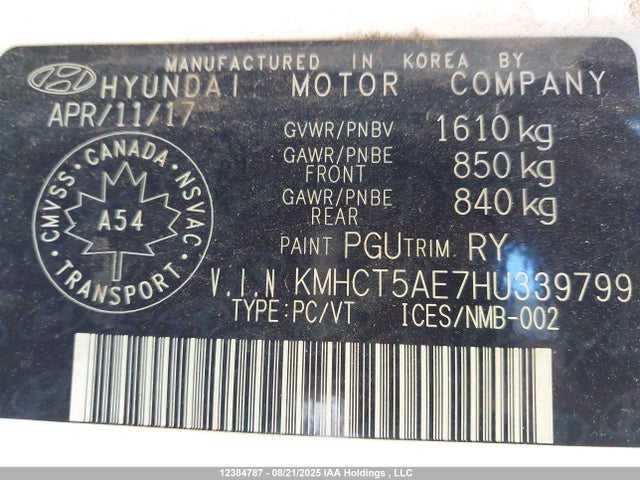 Hyundai 2017 2017 KMHCT5AE7HU339799 Image 19