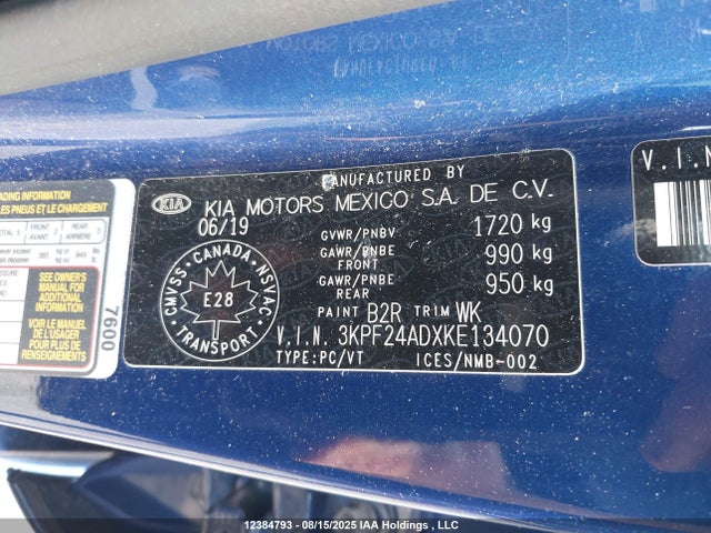 3KPF24ADXKE134070 KIA mpi nu